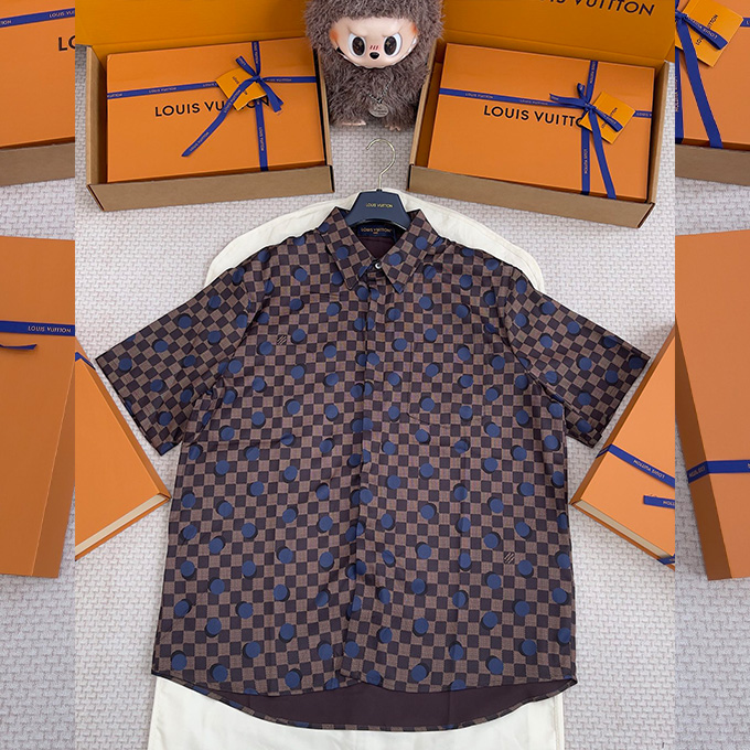 lv louis vuitton damier polka dot short-sleeve shirt